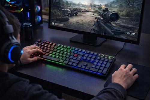 Teclado Gamer RGB Led Iluminado Usb Plug and Play Alta Performance Para PC Notebook Setup Jogos Resistente Confortavel