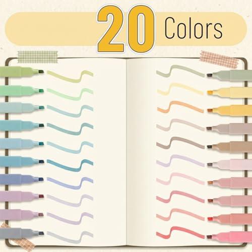 Mr. Pen - Marcadores de texto, 20 peças, ponta de cinzel, cores pastel, marcadores de texto da Bíblia pastel sem sangramento, cores sortidas, conjunto de marca-texto pastel