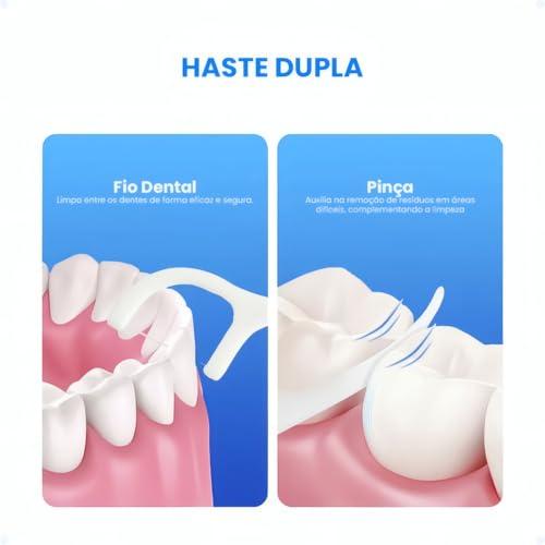 Fio Dental com Haste 2 em 1 Macio e Resistente Kit com 50 Unidades Portáteis para Limpeza Bucal Profunda Antideslizantes e Higiênicas Ideal para Viagens e Uso Diário Premium