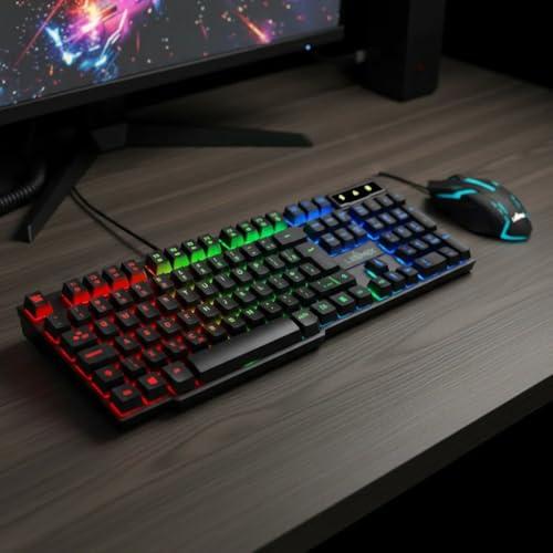 Teclado Gamer Semi Mecânico ABNT2, com LED RGB, USB, compatível com PC, Notebook, Consoles de Jogos