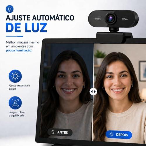 Webcam Full HD 1080P com Microfone Foco Automático USB Plug e Play