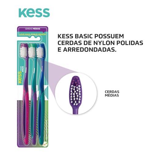 Kess Combo Econômico Com 3 Escovas Dentais Multicor