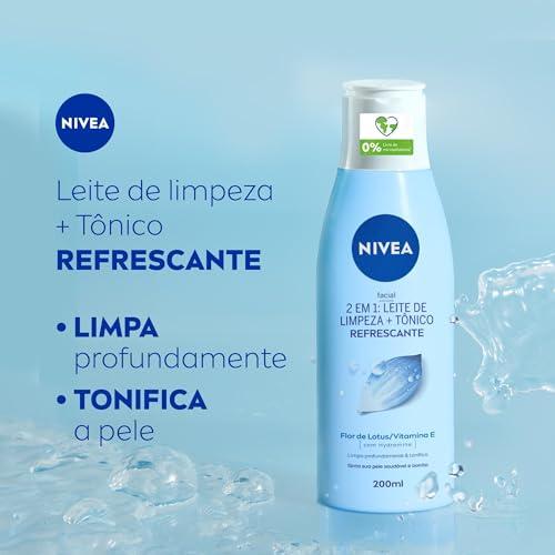 NIVEA Loção 2 em 1 Leite de Limpeza Facial + Tônico Refrescante 200ml, Limpeza Profunda, Remove Impurezas, Tonifica, Vitamina E