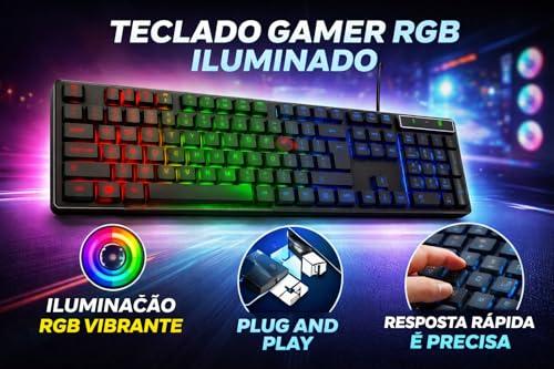 Teclado Gamer RGB Led Iluminado Usb Plug and Play Alta Performance Para PC Notebook Setup Jogos Resistente Confortavel