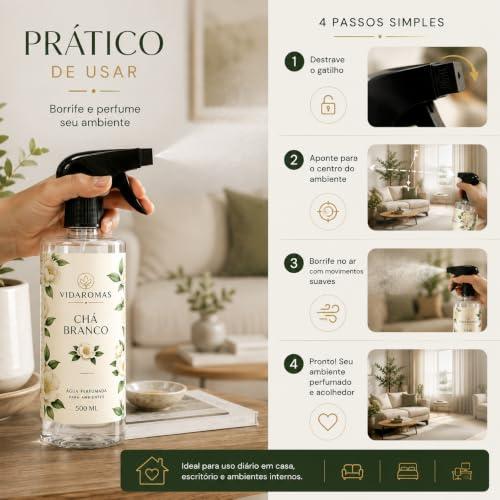 Água Perfumada para Ambientes Chá Branco 500ml Home Spray – Aromatizador para Casa, Sala, Quarto e Escritório – Fragrância Leve e Sofisticada