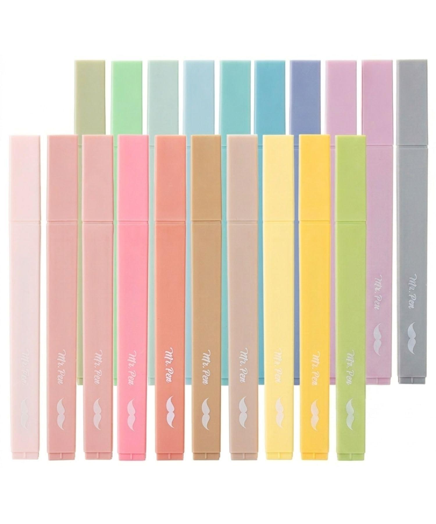 Mr. Pen - Marcadores de texto, 20 peças, ponta de cinzel, cores pastel, marcadores de texto da Bíblia pastel sem sangramento, cores sortidas, conjunto de marca-texto pastel