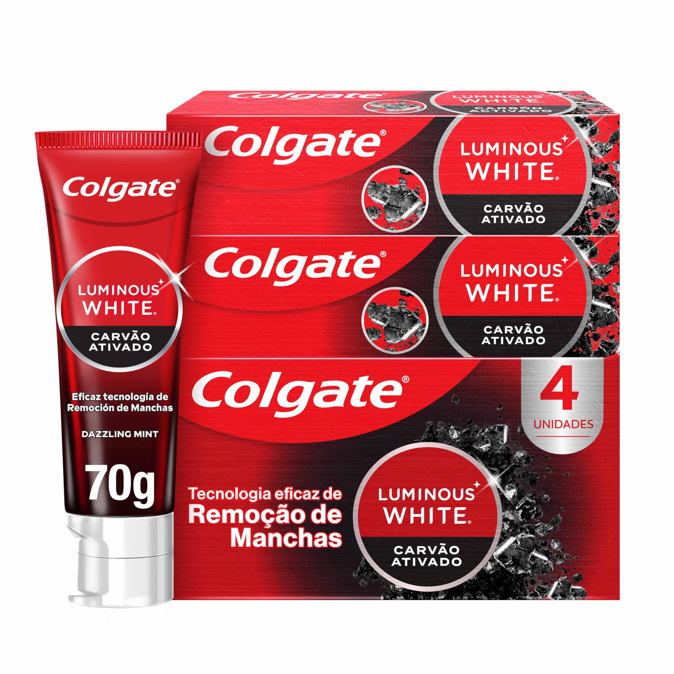 Colgate Luminous White Carvão Ativado Creme Dental Clareador, 4x70g