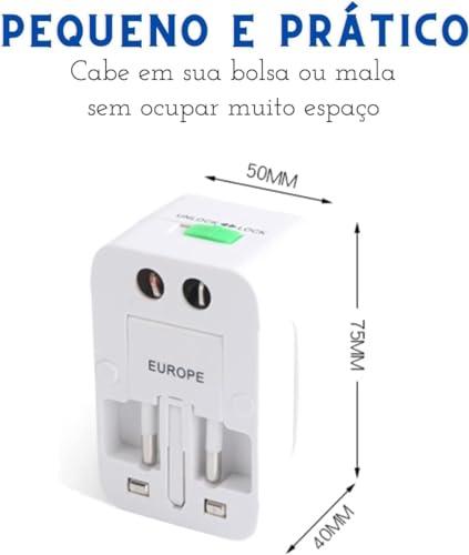 Adaptador de Tomada Universal Para Viagem Padrão Internacional Europa UK Asia EUA JP AU EU Europeu 3 Pinos, Mais de 150 Países, Bivolt