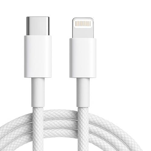 Cabo Carregador Turbo USB-C 1 Metro Trançado De Nylon Branco Compatível Com iPhone 14, 13, 12, 11, X e XR