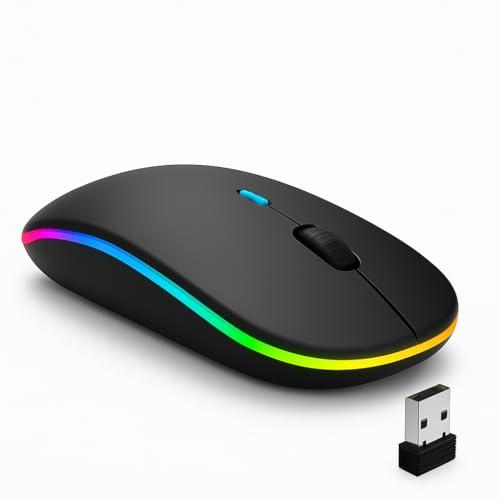 Mouse Sem Fio Recarregável Wireless Bluetooth Óptico LED RGB Colorido Ergonômico USB 2.4 Ghz Notebook Computador PC Desktop Linha Premium