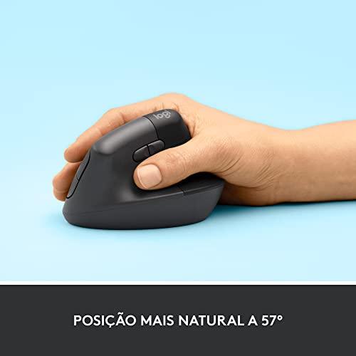Mouse Sem Fio Logitech Lift Vertical com Design Ergonômico para Redução de Tensão Muscular, Cliques Silenciosos, Conexão Bluetooth ou USB Logi Bolt