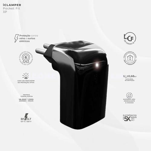 Protetor Contra Surtos Elétricos (DPS) CLAMPER 127/220V, 20 Amperes, 3 Pinos, para PC, PS5, Xbox, Smartphone, Monitor, Impressora - iCLAMPER Pocket