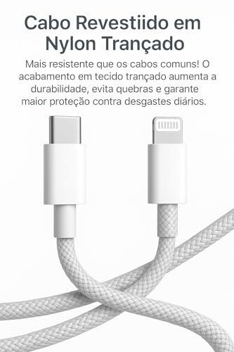 Cabo Carregador Turbo USB-C 1 Metro Trançado De Nylon Branco Compatível Com iPhone 14, 13, 12, 11, X e XR