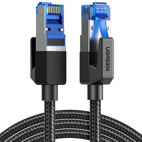 UGREEN Cabo Ethernet Cat 8 6 pés, cabo de rede trançado de alta velocidade 40 Gbps 2000 MHz Cat8 RJ45 Cabos LAN blindados