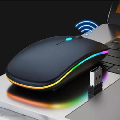 Mouse Sem Fio Recarregável Wireless Bluetooth Óptico LED RGB Colorido Ergonômico USB 2.4 Ghz Notebook Computador PC Desktop Linha Premium