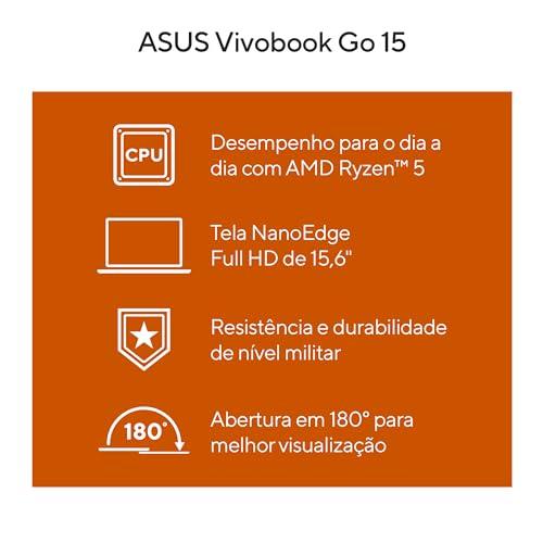 Notebook ASUS VivoBook Go 15, AMD RYZEN 5 7520U, 8GB, 256GB SSD, KeepOS, Tela 15,6" FHD, Mixed Black - E1504FA-NJ731