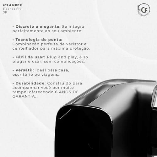 Protetor Contra Surtos Elétricos (DPS) CLAMPER 127/220V, 20 Amperes, 3 Pinos, para PC, PS5, Xbox, Smartphone, Monitor, Impressora - iCLAMPER Pocket