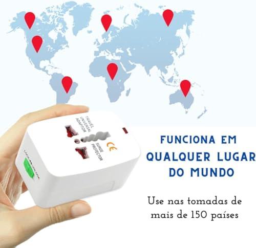 Adaptador de Tomada Universal Para Viagem Padrão Internacional Europa UK Asia EUA JP AU EU Europeu 3 Pinos, Mais de 150 Países, Bivolt