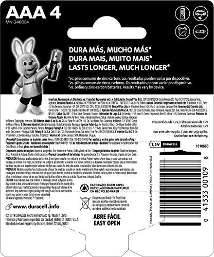 Duracell Pilhas Alcalinas AAA Palito Pack 4 Unidades