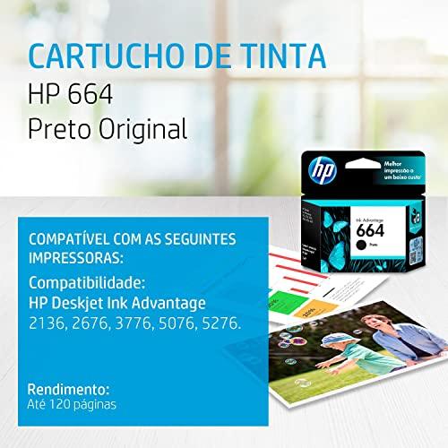 Cartucho de Tinta HP 664 Preto Original (F6V29AB) Para Impressora Deskjet 2136, 2676, 3776, 5076, 527