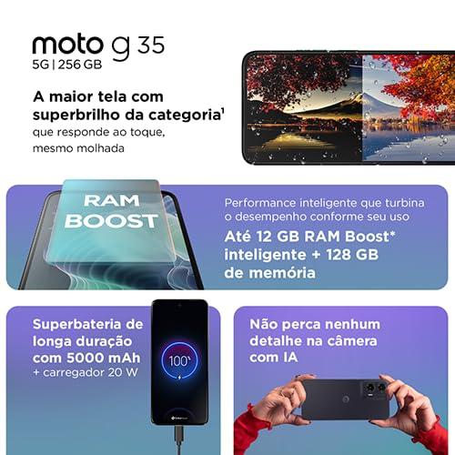 Smartphone Motorola Moto g35 5G - 256GB 12GB (4GB RAM+8GB Ram Boost) e Câmera 50MP com AI NFC Tela 6.7" com Superbrilho - Cinza Vegan Leather