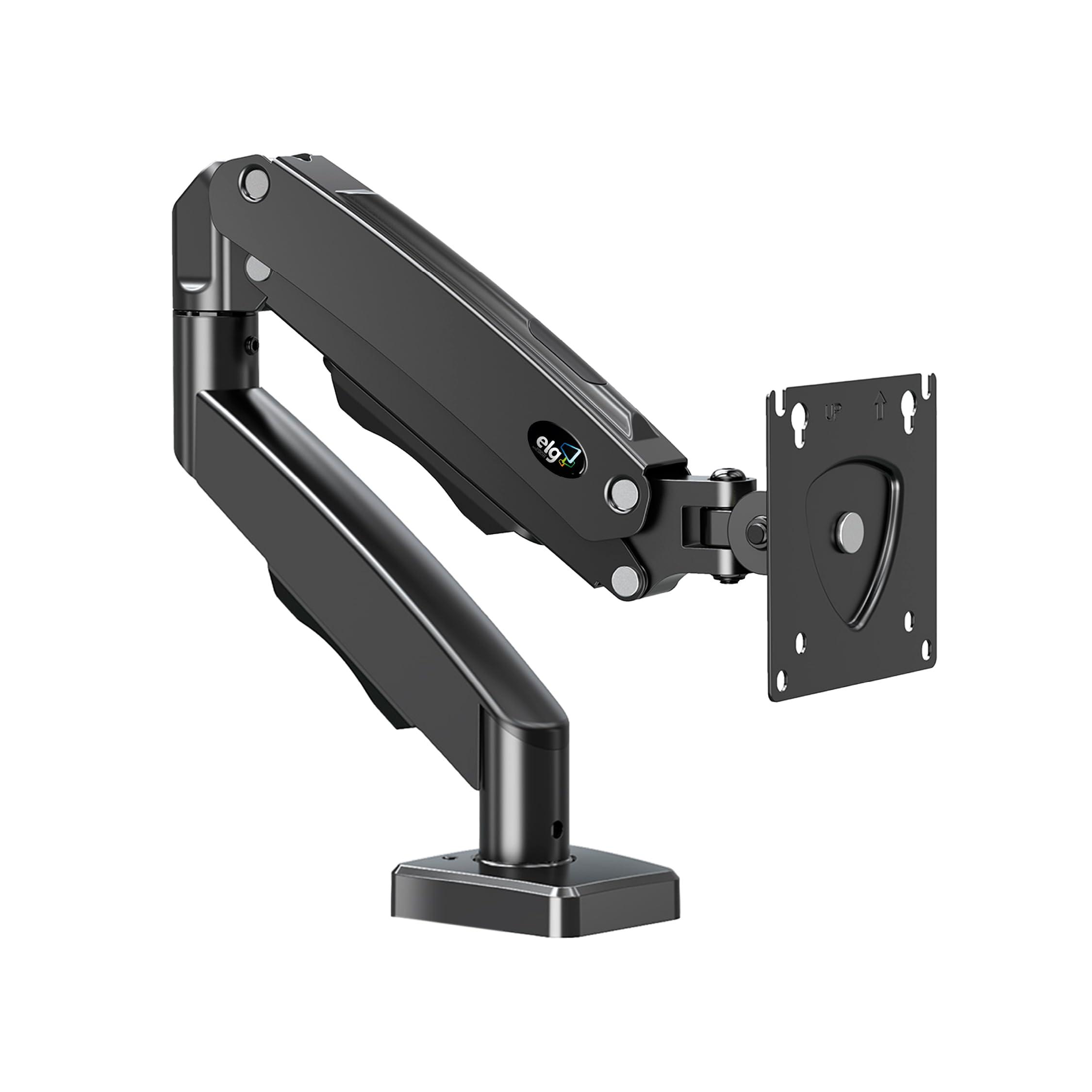 ELG F80N Suporte Articulado de Mesa, Pistão a Gás, Design Compacto e Retrátil, Ergonômico, Monitores 17'' a 35'', 2kg a 9kg, Preto