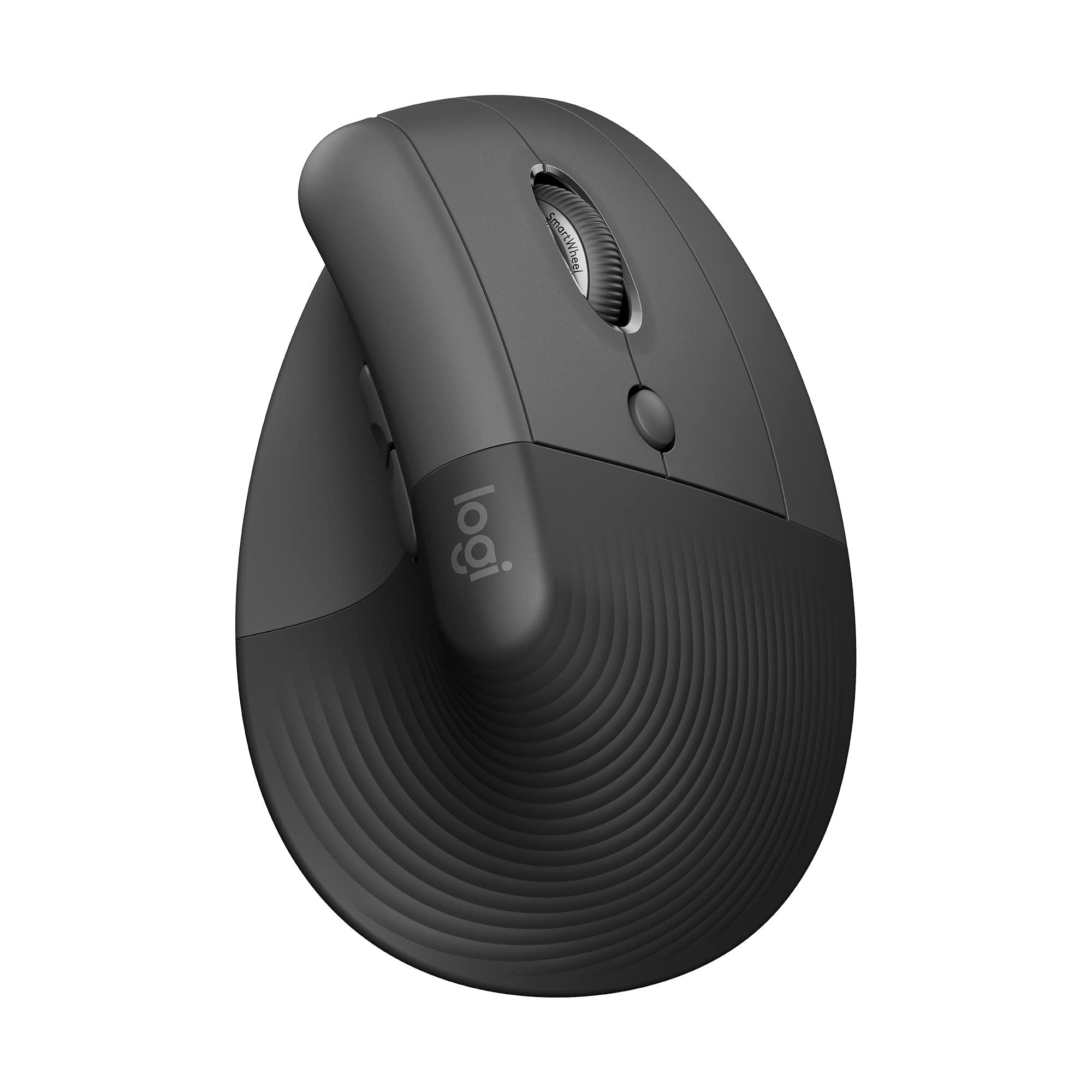 Mouse Sem Fio Logitech Lift Vertical com Design Ergonômico para Redução de Tensão Muscular, Cliques Silenciosos, Conexão Bluetooth ou USB Logi Bolt