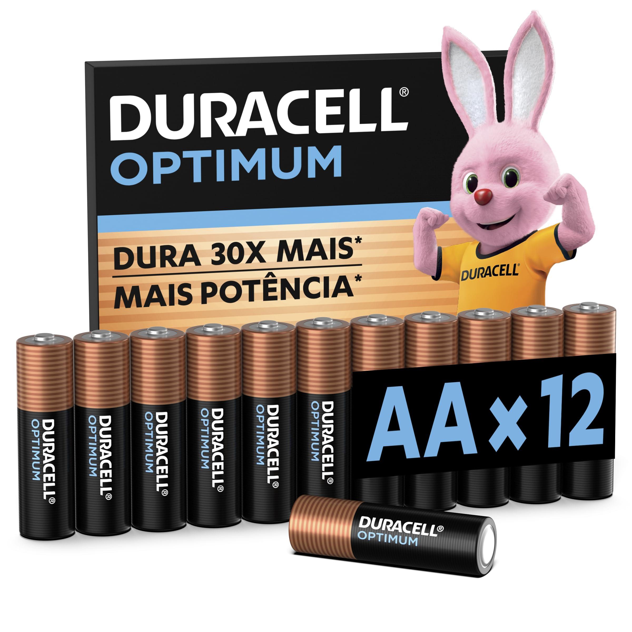 Duracell Pilha Optimum AA Pequena Com 12 Unidades – Dura até 30x Mais – Ideal para Controle Xbox, Brinquedos e Lanternas