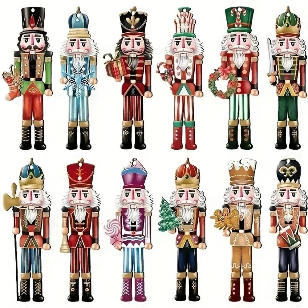 12 Peças De Enfeites De Madeira Soldado Quebra-Nozes De Natal, Decoração Para Árvore De Natal