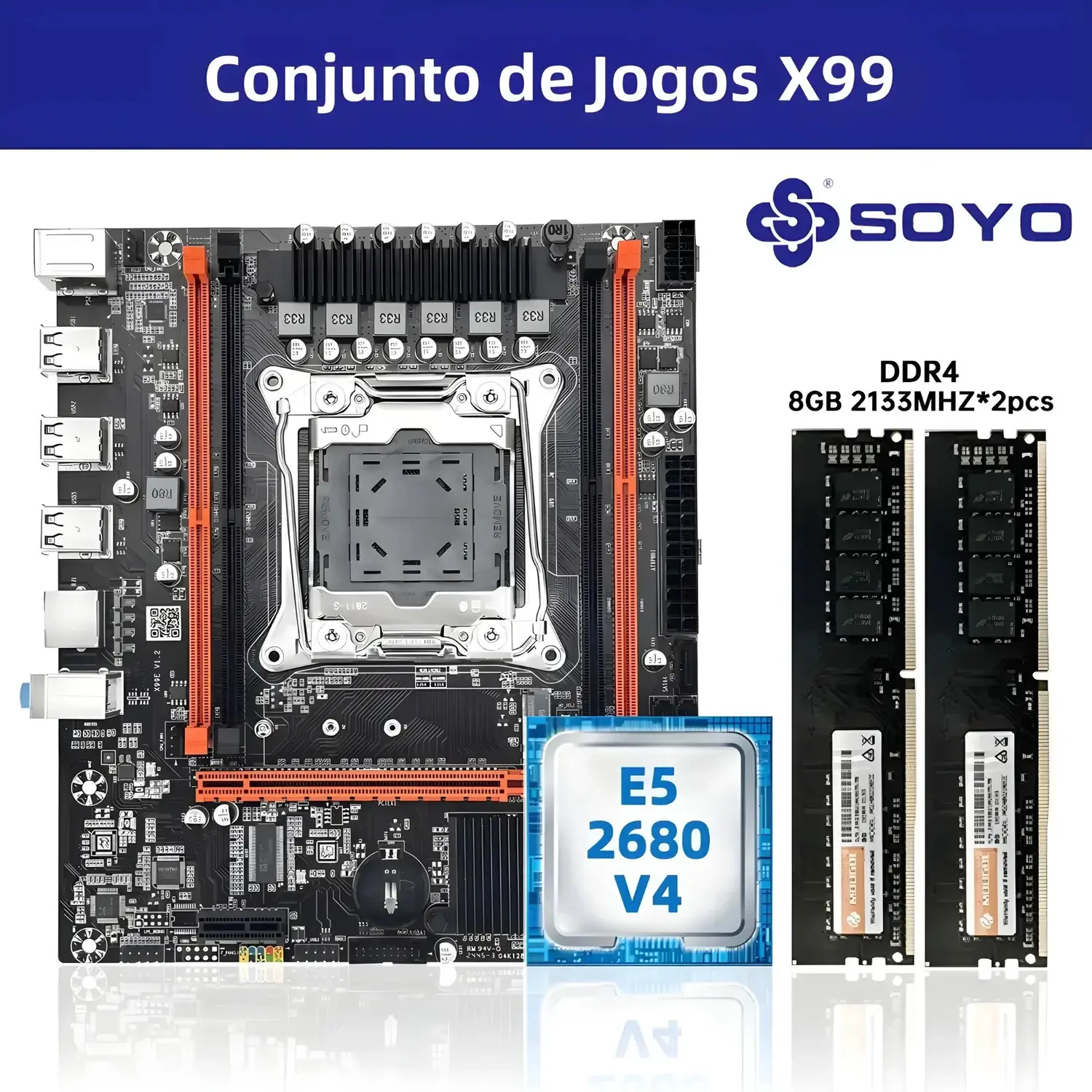 Kit De Placa-Mãe SOYO X99 Com CPU Intel Xeon E5 2680 V4 E 16GB De RAM Dual Channel M.2 NVME