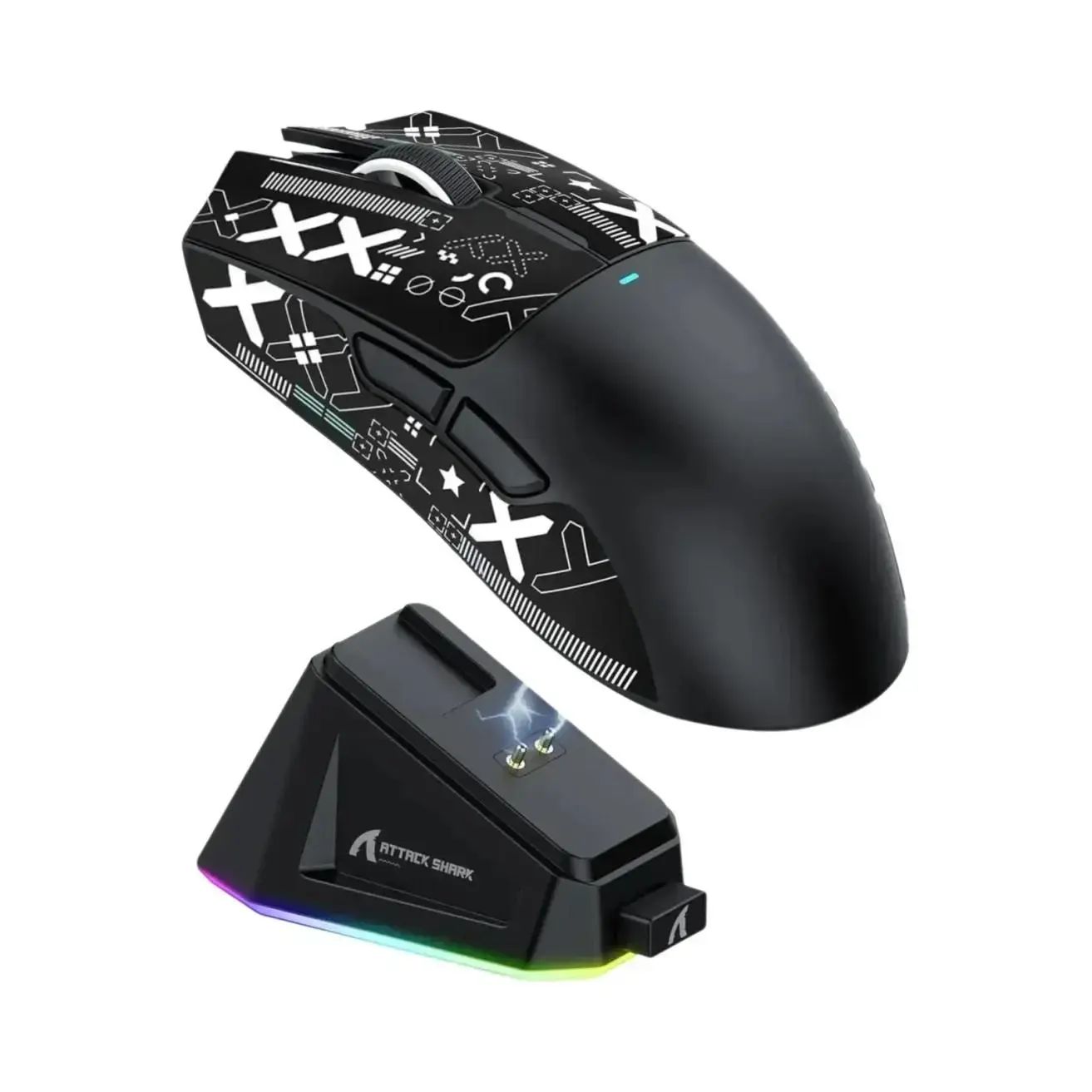 Mouse Gamer Sem Fio Attack Shark X11 Com Sensor PixArt PAW3311, Base De Carregamento E Adesivo