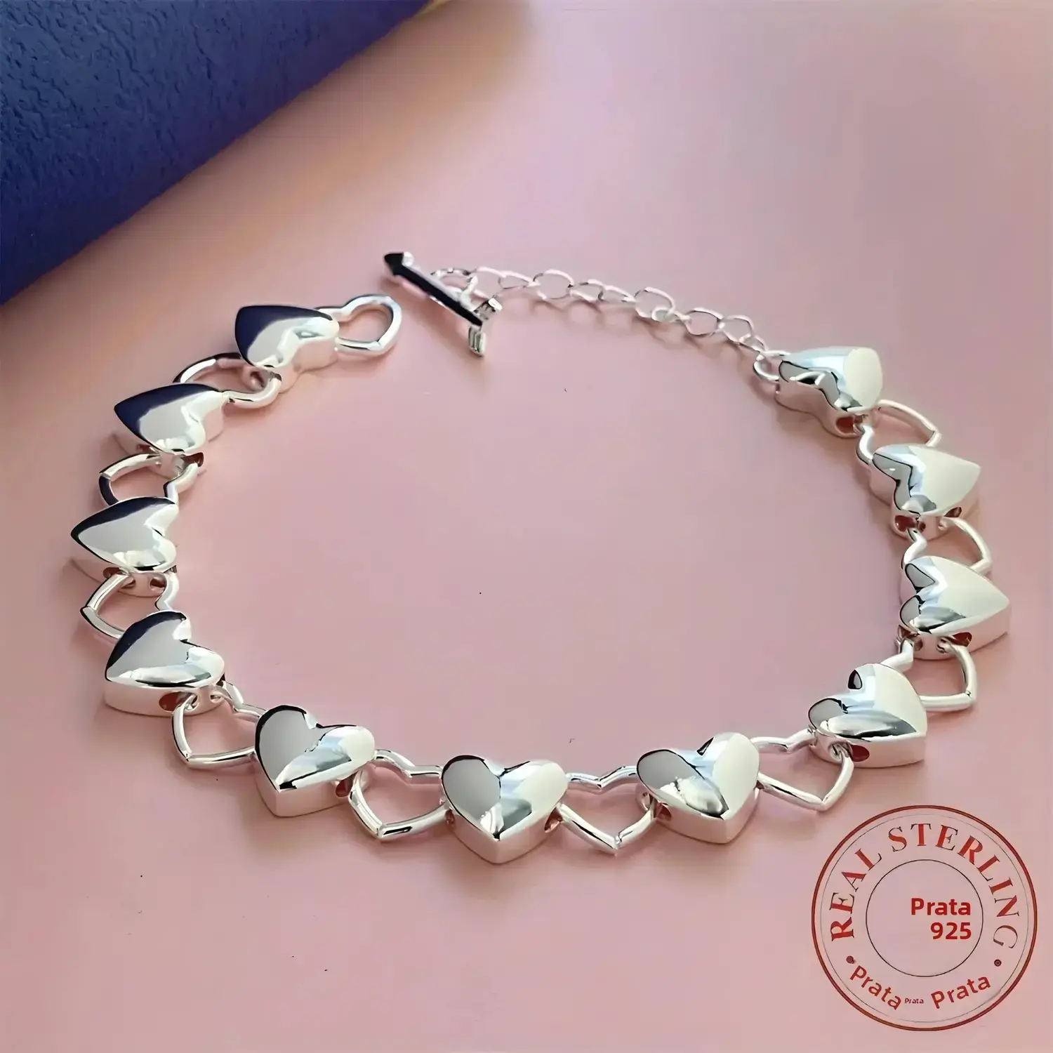 Pulseira Feminina De Prata Esterlina 925 Em Formato De Coração Acessório De Joalheria Elegante - DOTEFFIL