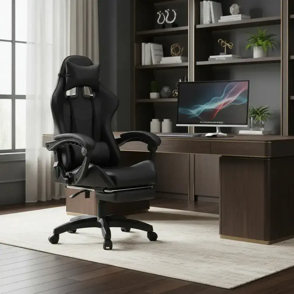 Cadeira De Escritório Gamer Nitro Ergonômica Estofado Couro Sintético Reclinável Cor Preto Luvinco