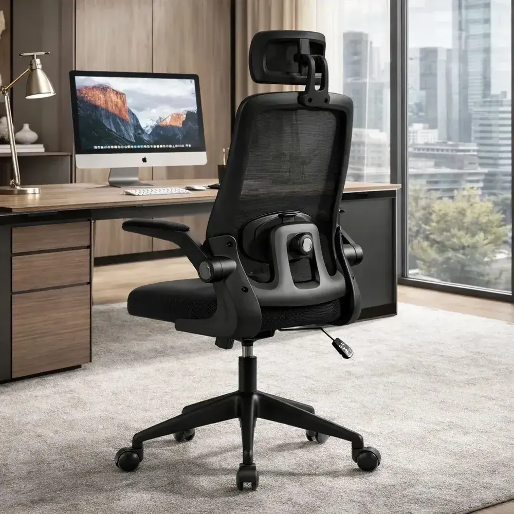 Cadeira Escritório Ergonômica Giratória Presidente Com Suporte Lombar Estofado Mesh 120kg Milão
