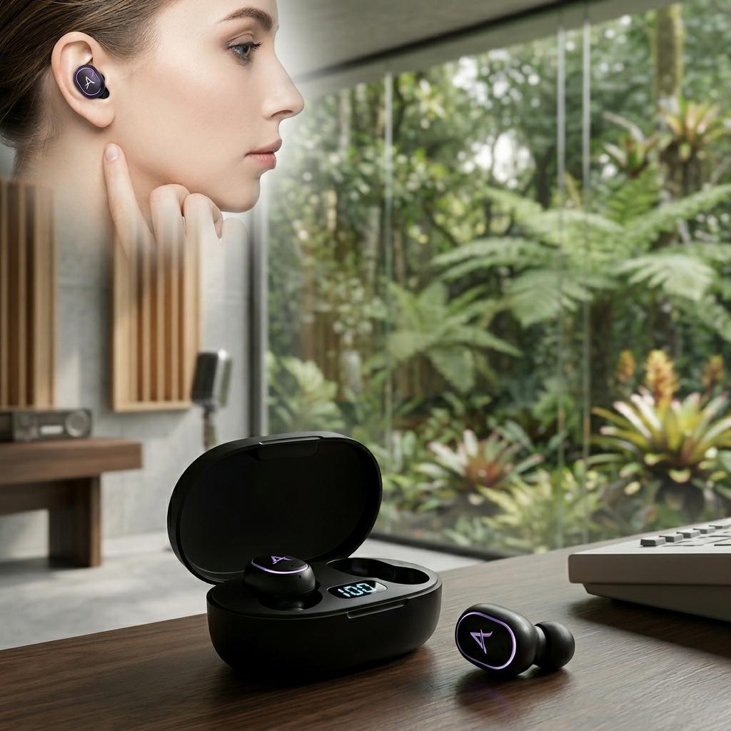 Fones de ouvido sem fio TWS Bluetooth 5.0, pretos, com carregador portátil - Ideais para celulares e jogos