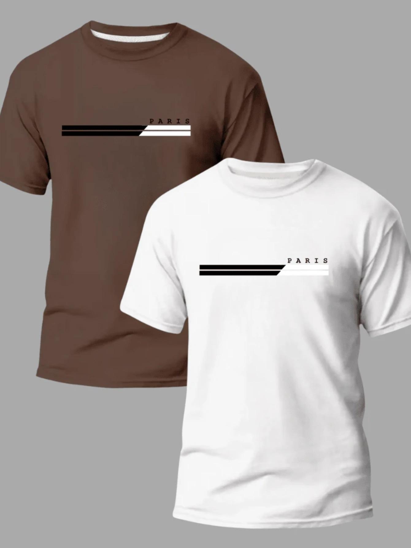 Kit com 2 Camisetas Masculinas - Modelagem Slim Fit Confortável, 100% Algodão Premium, Estilo Streetwear Paris, DTF Premium