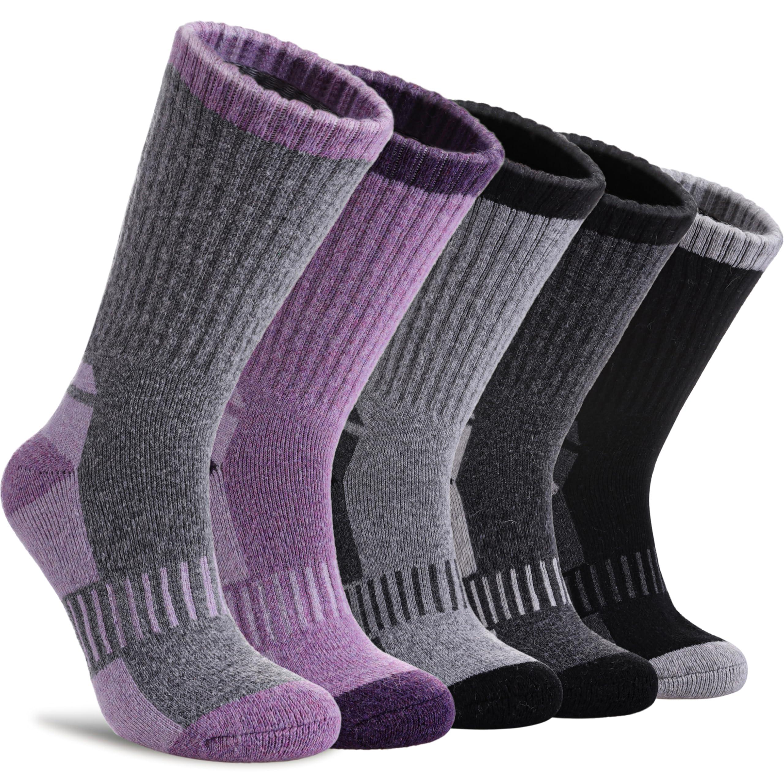 DYW Meias femininas de lã merino para caminhadas térmicas quentes para botas de inverno meias de cano médio para trabalho e caminhada, 5 pares